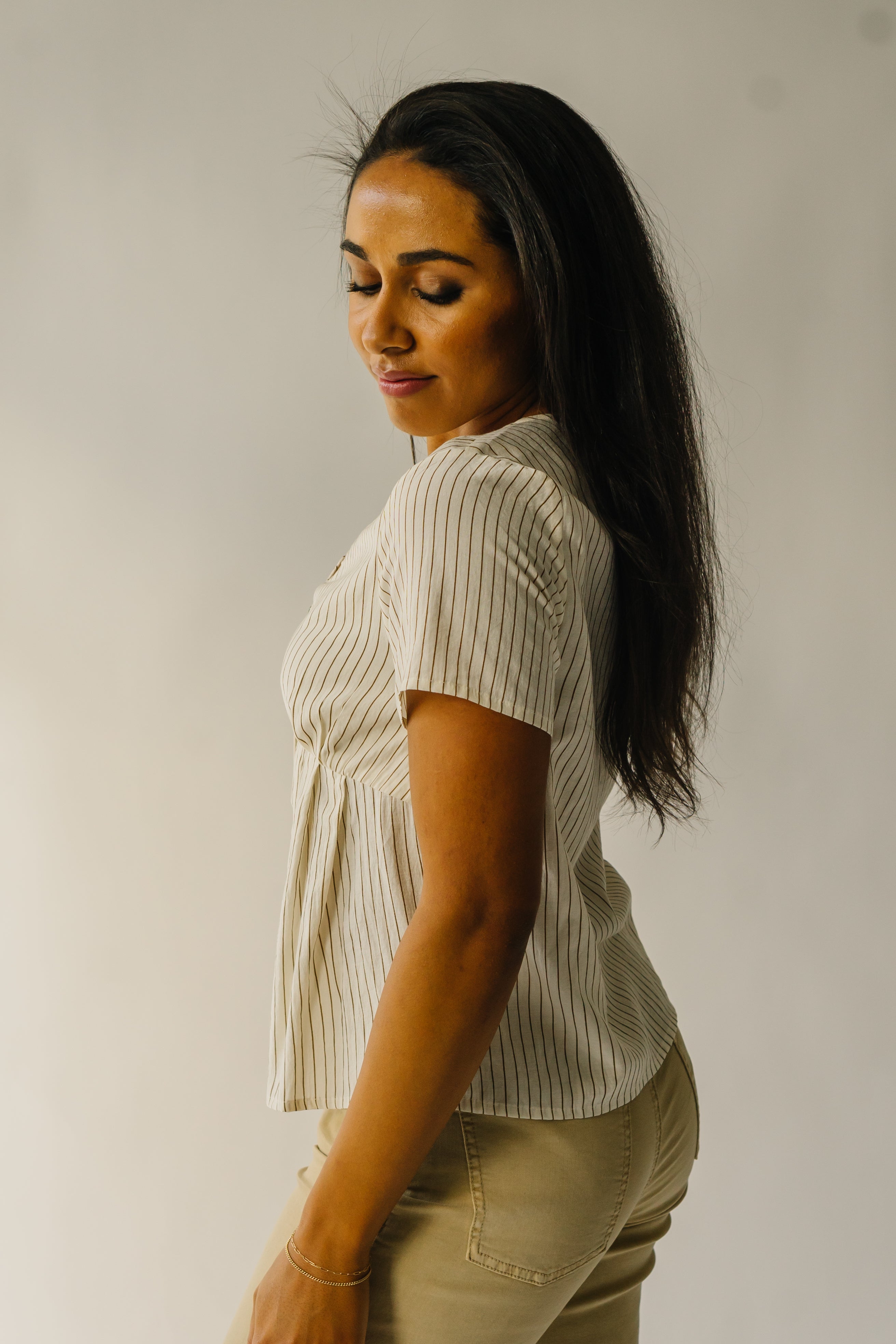 The Lowden Button-Down Blouse in Ivory + Brown