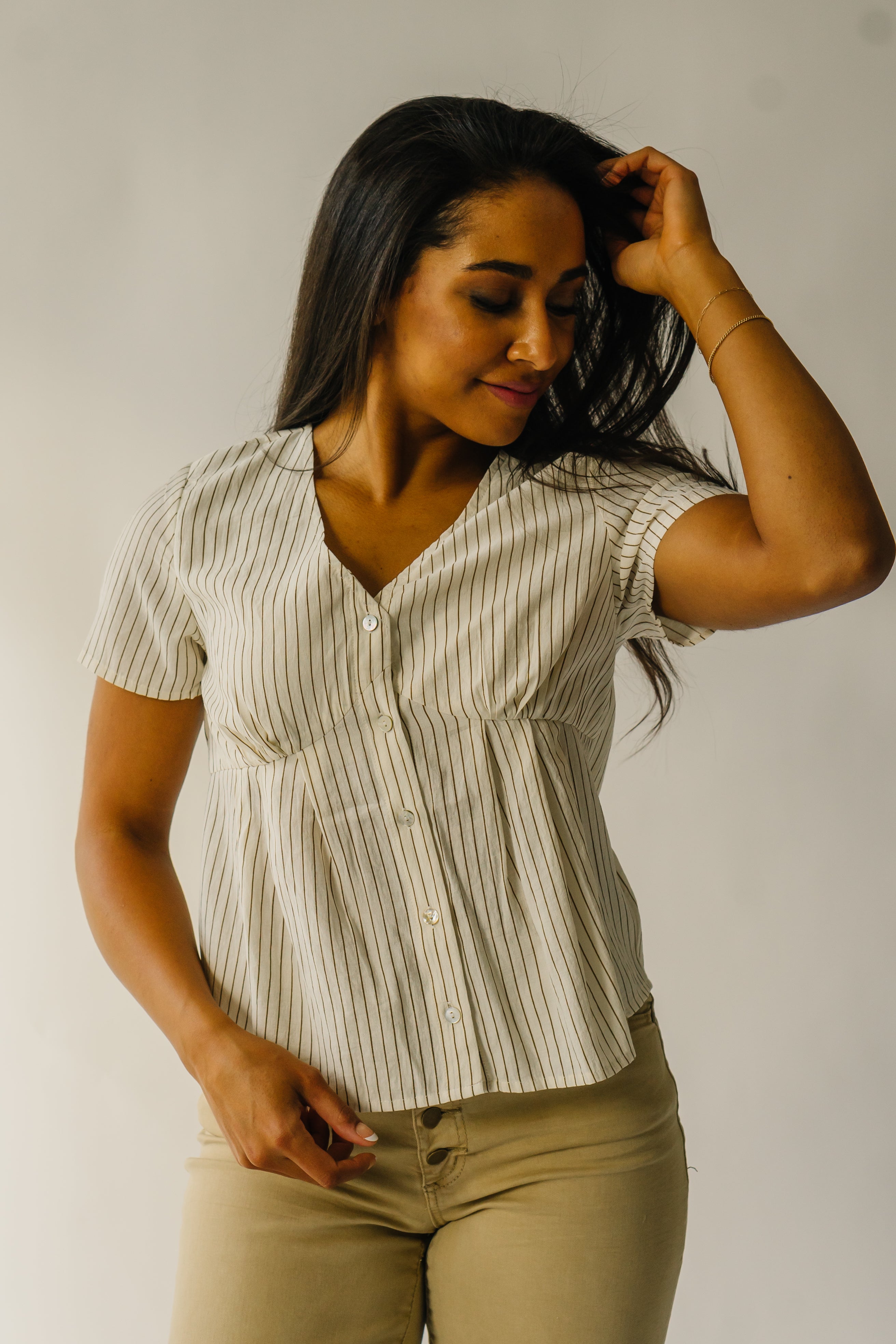 The Lowden Button-Down Blouse in Ivory + Brown