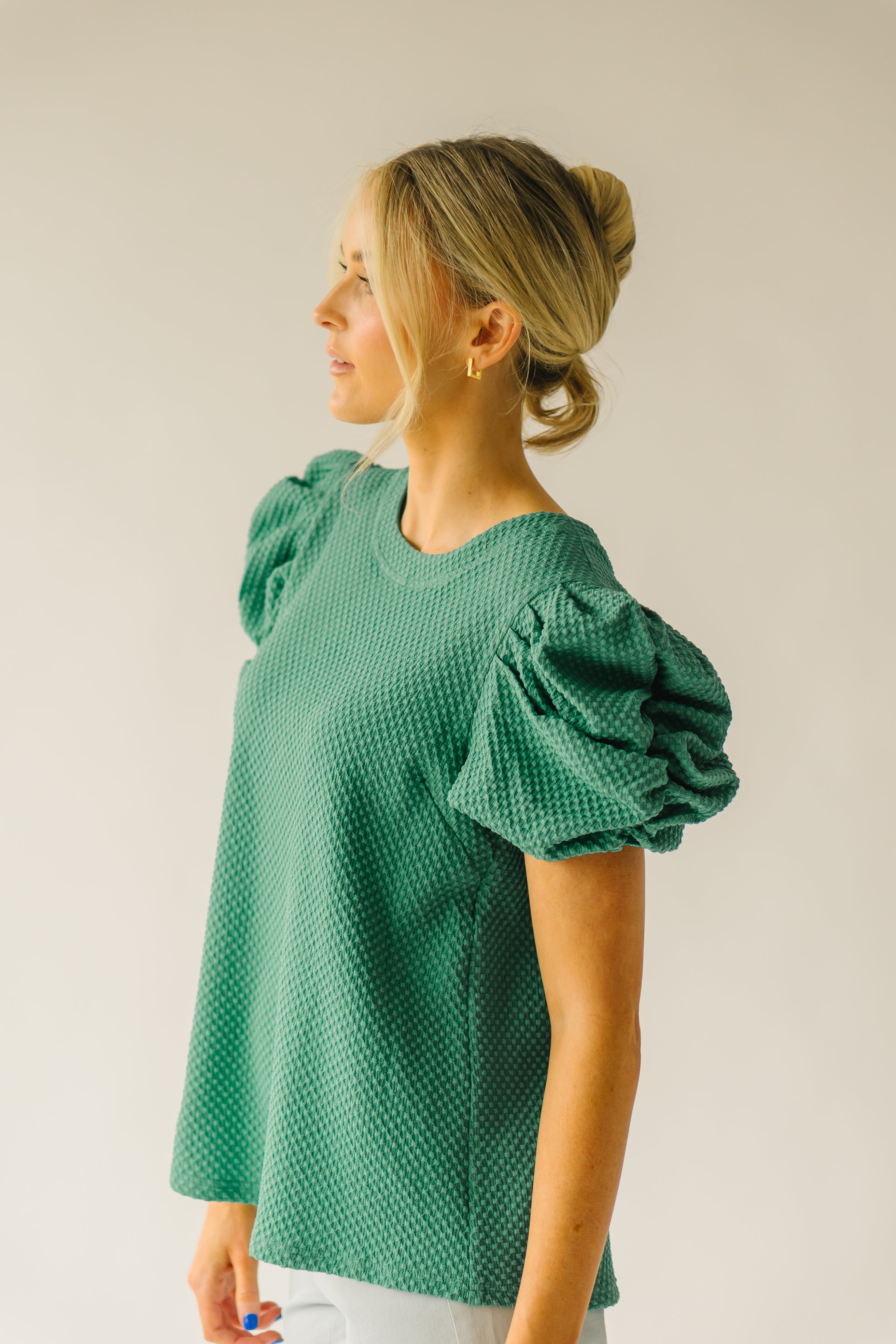 The Markos Pleated Puff Sleeve Blouse in Green