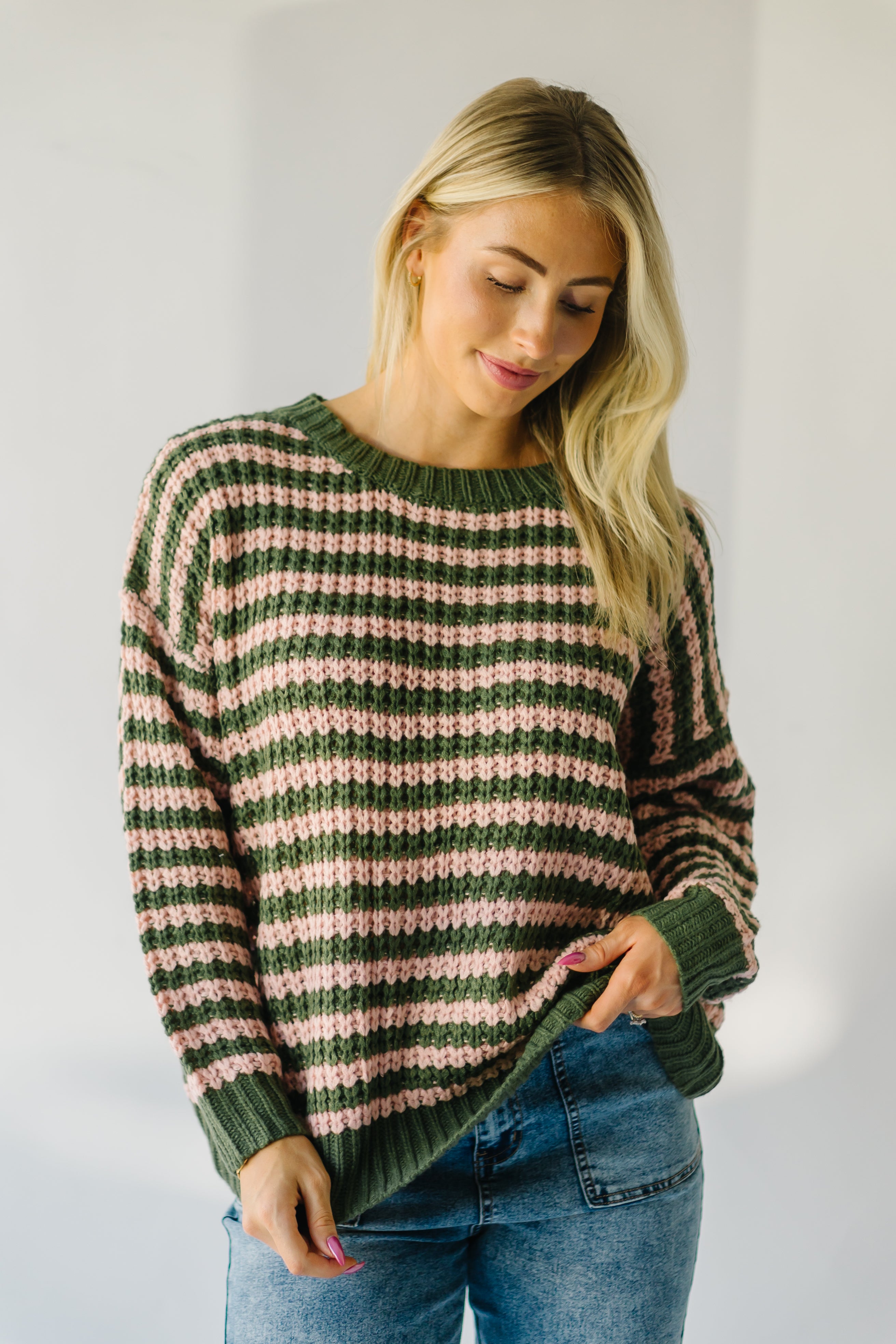 The Marly Striped Knit Sweater in Olive