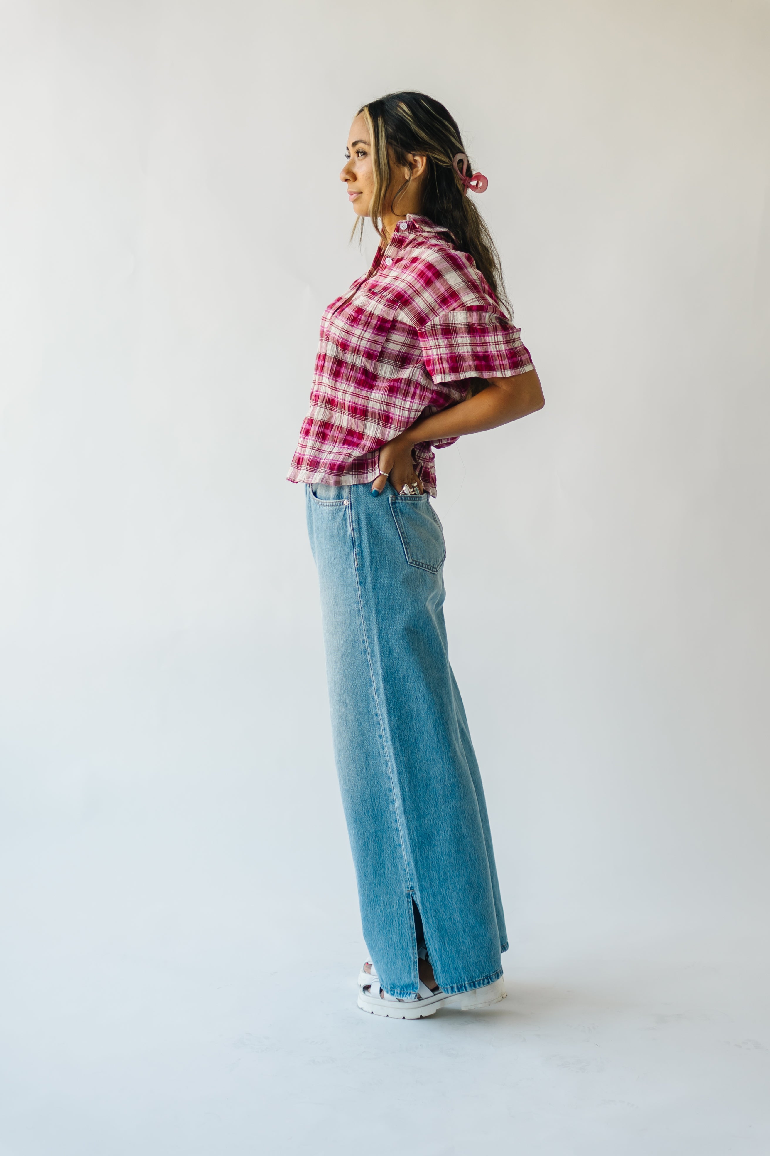 The Motley Checkered Blouse in Fuchsia