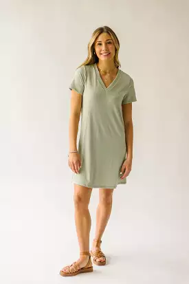 The Nyman Ribbed V-Neck Tee Dress in Sage