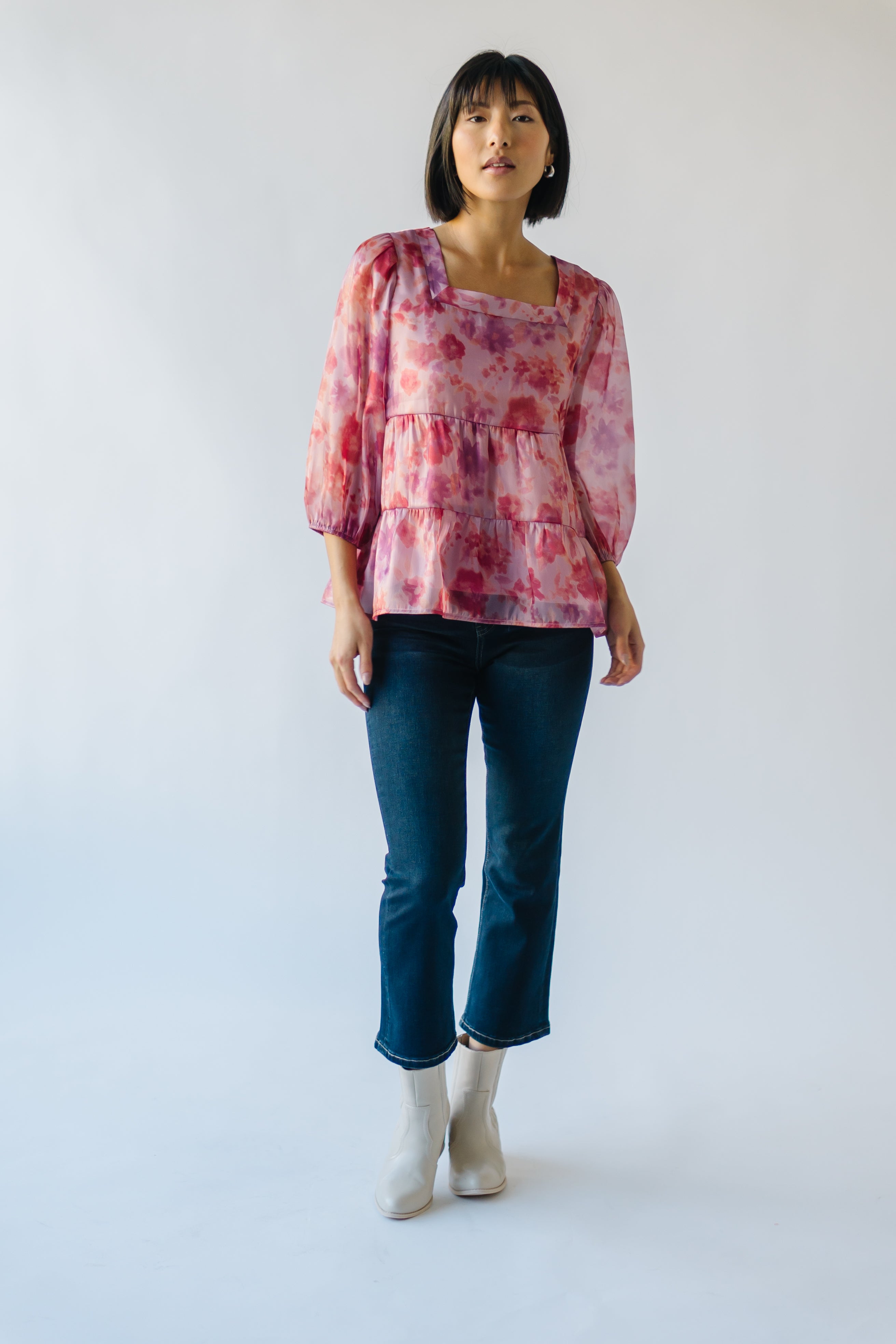 The Parkman Floral Organza Blouse in Blush