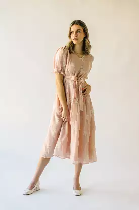 The Pickney V-Neck Embroidered Midi Dress in Blush