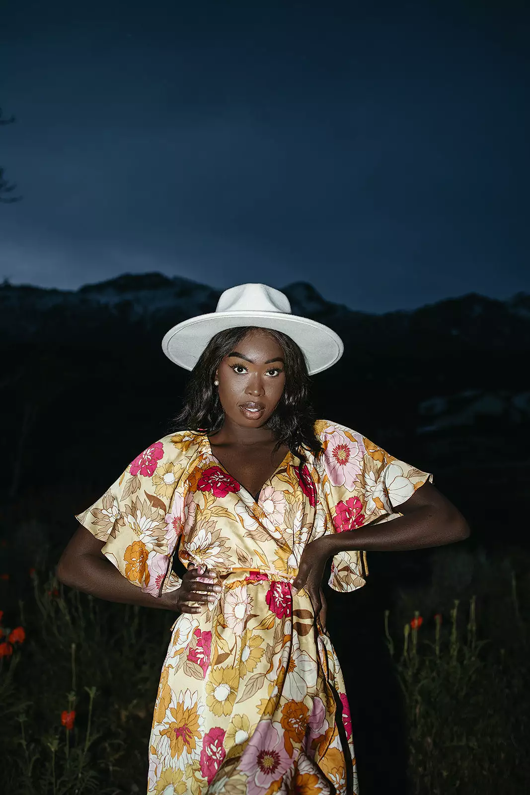 The Spector V-Neck Floral Wrap Dress in Orange + Fuchsia