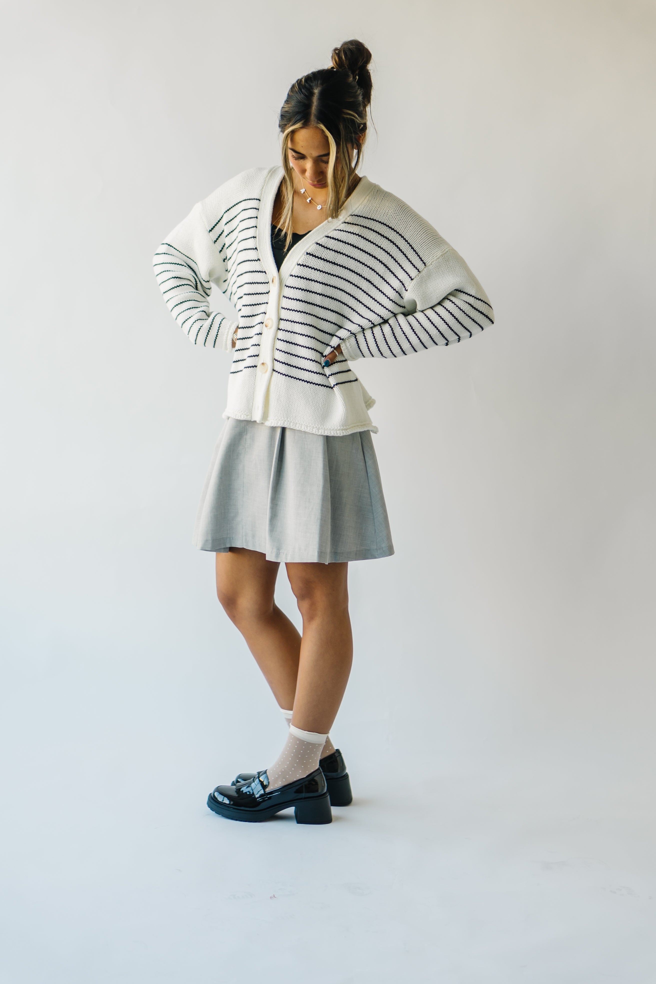 The Trudie Striped Cardigan in Black + White