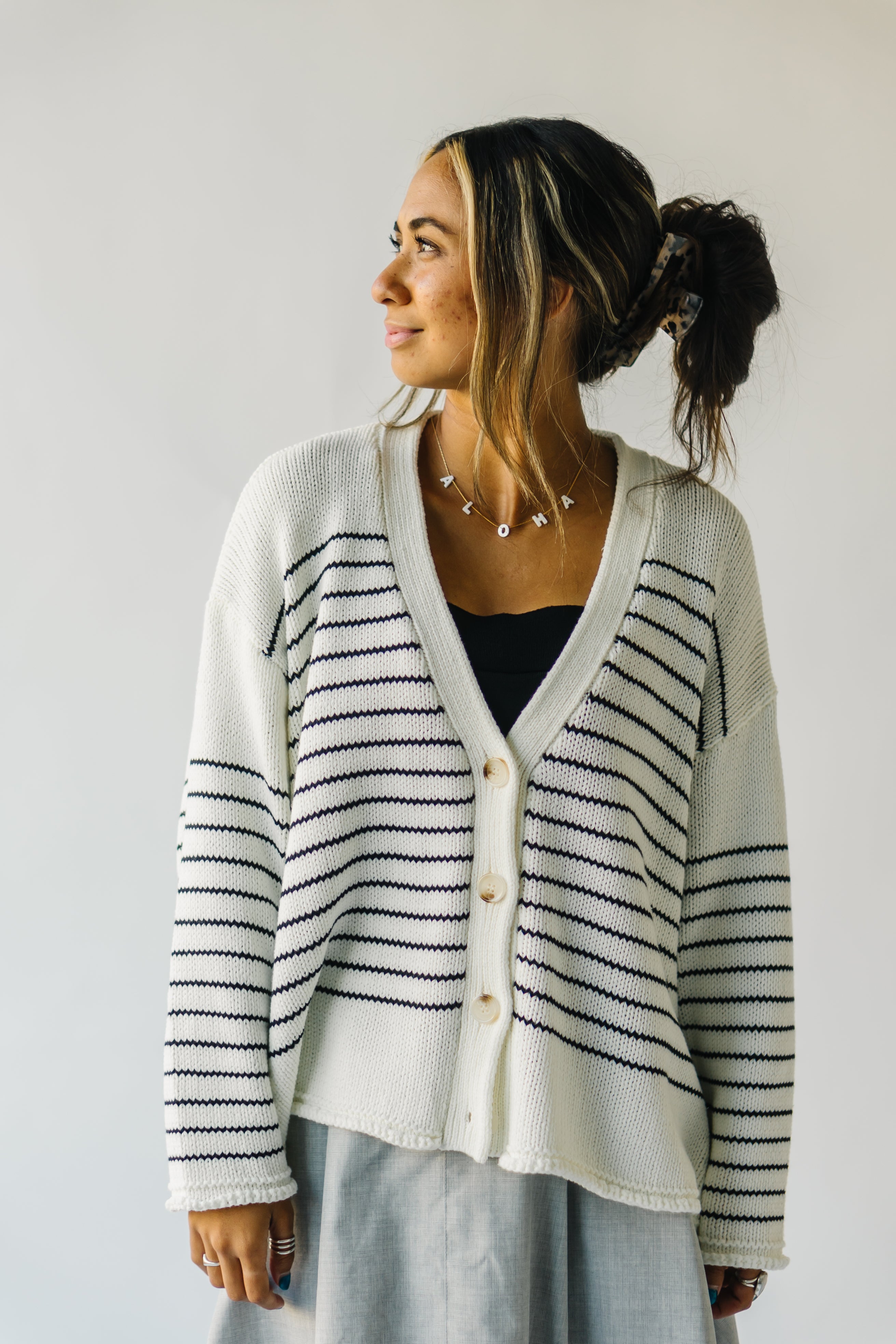 The Trudie Striped Cardigan in Black + White