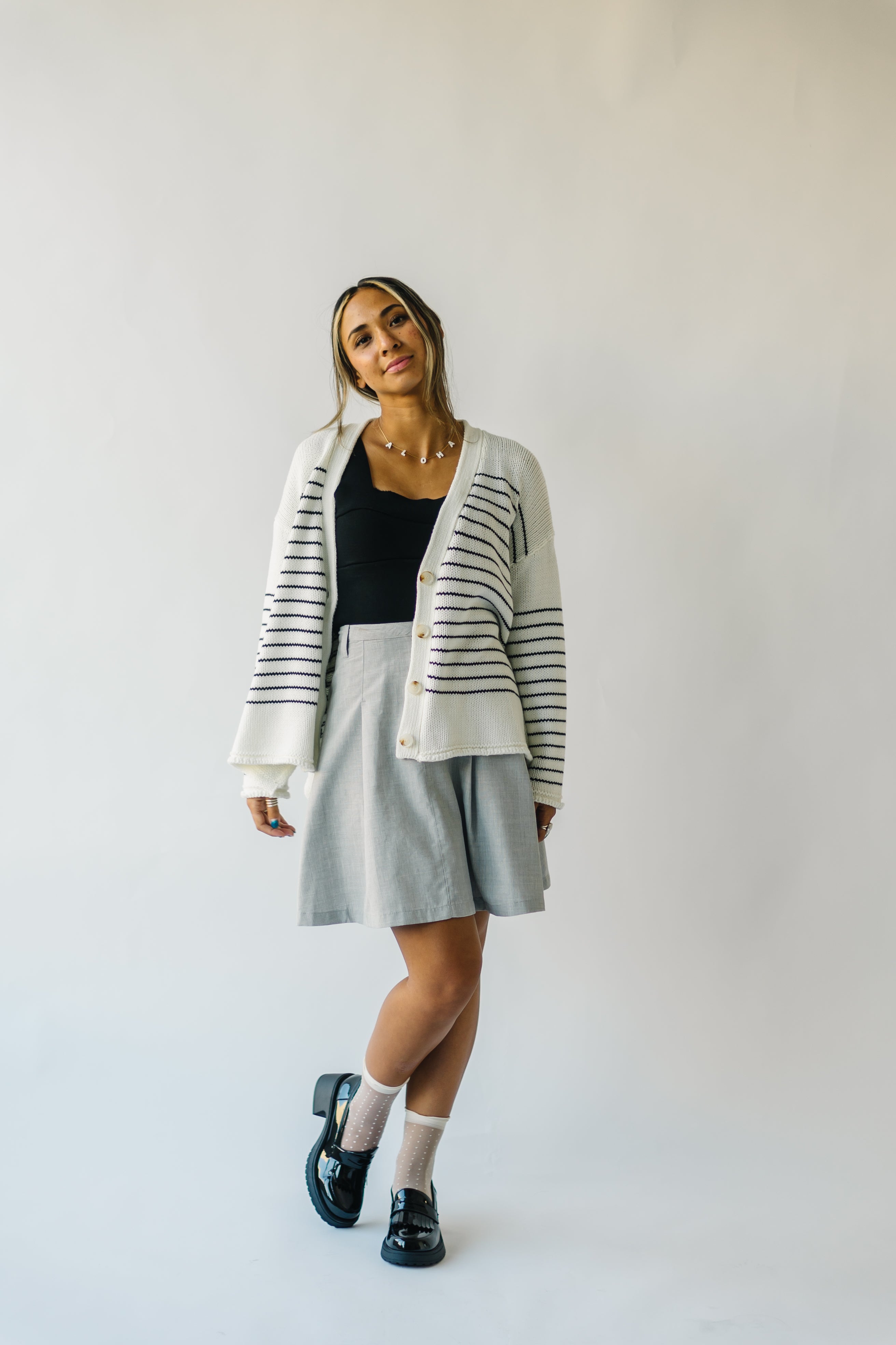 The Trudie Striped Cardigan in Black + White