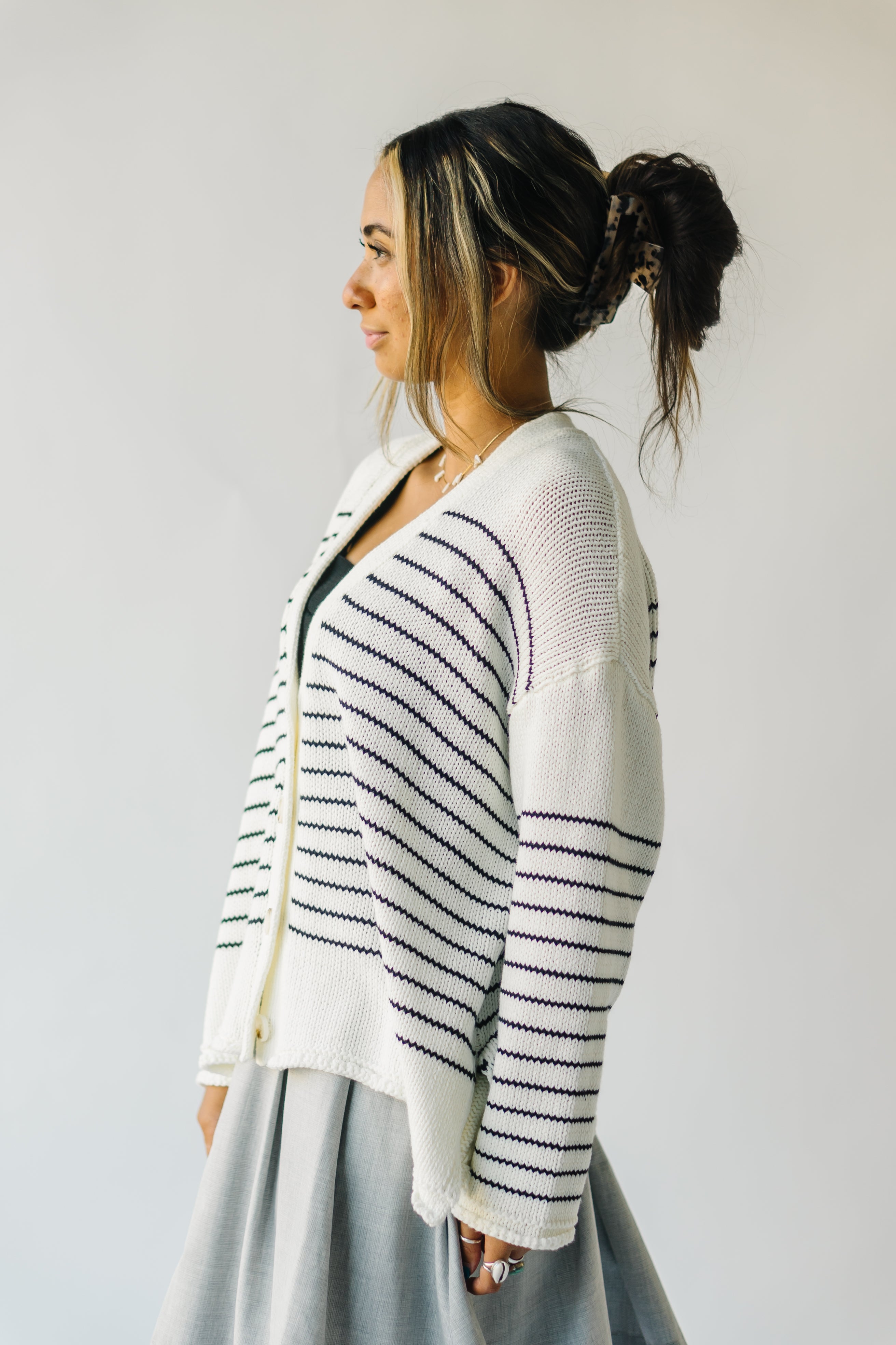 The Trudie Striped Cardigan in Black + White