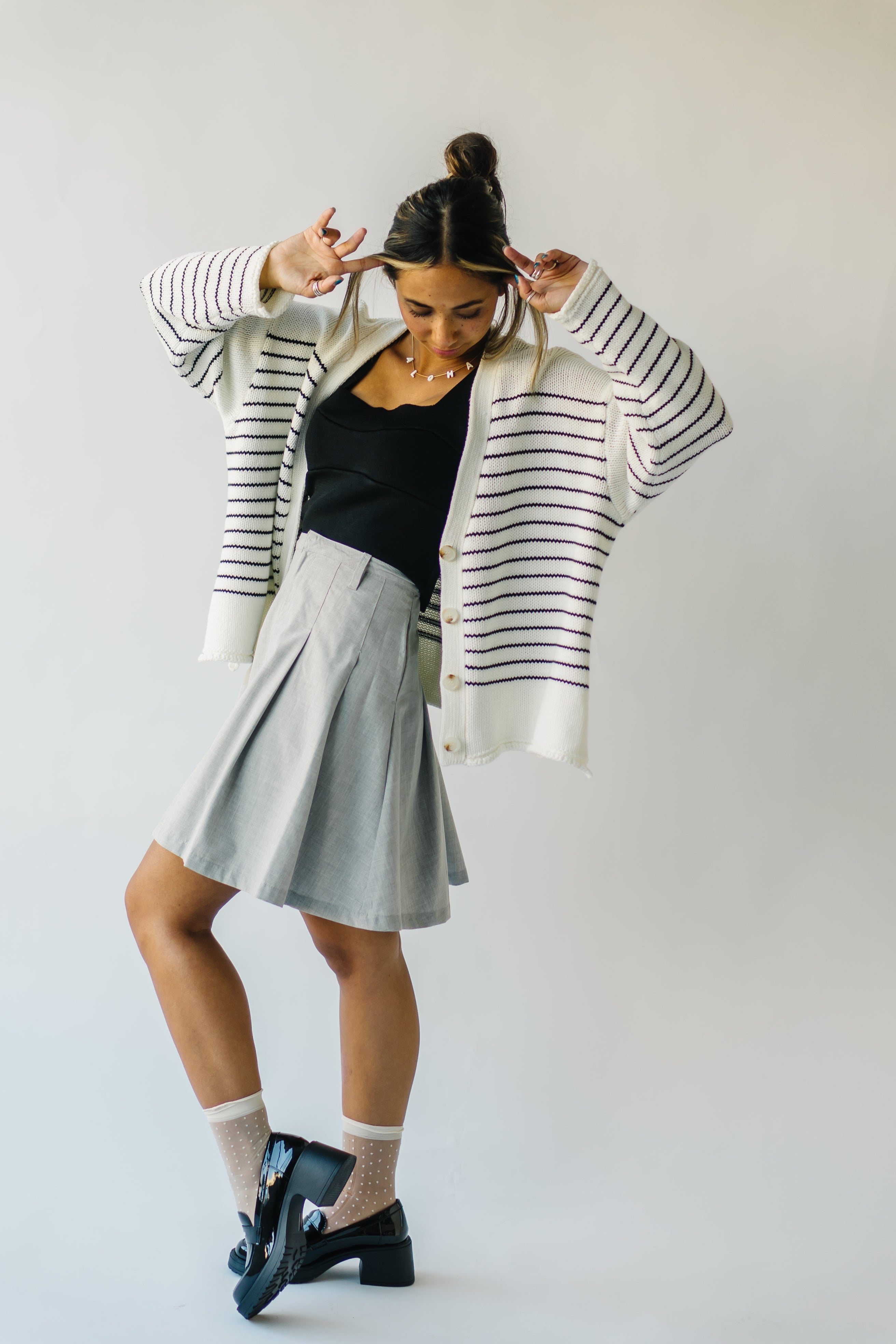 The Trudie Striped Cardigan in Black + White