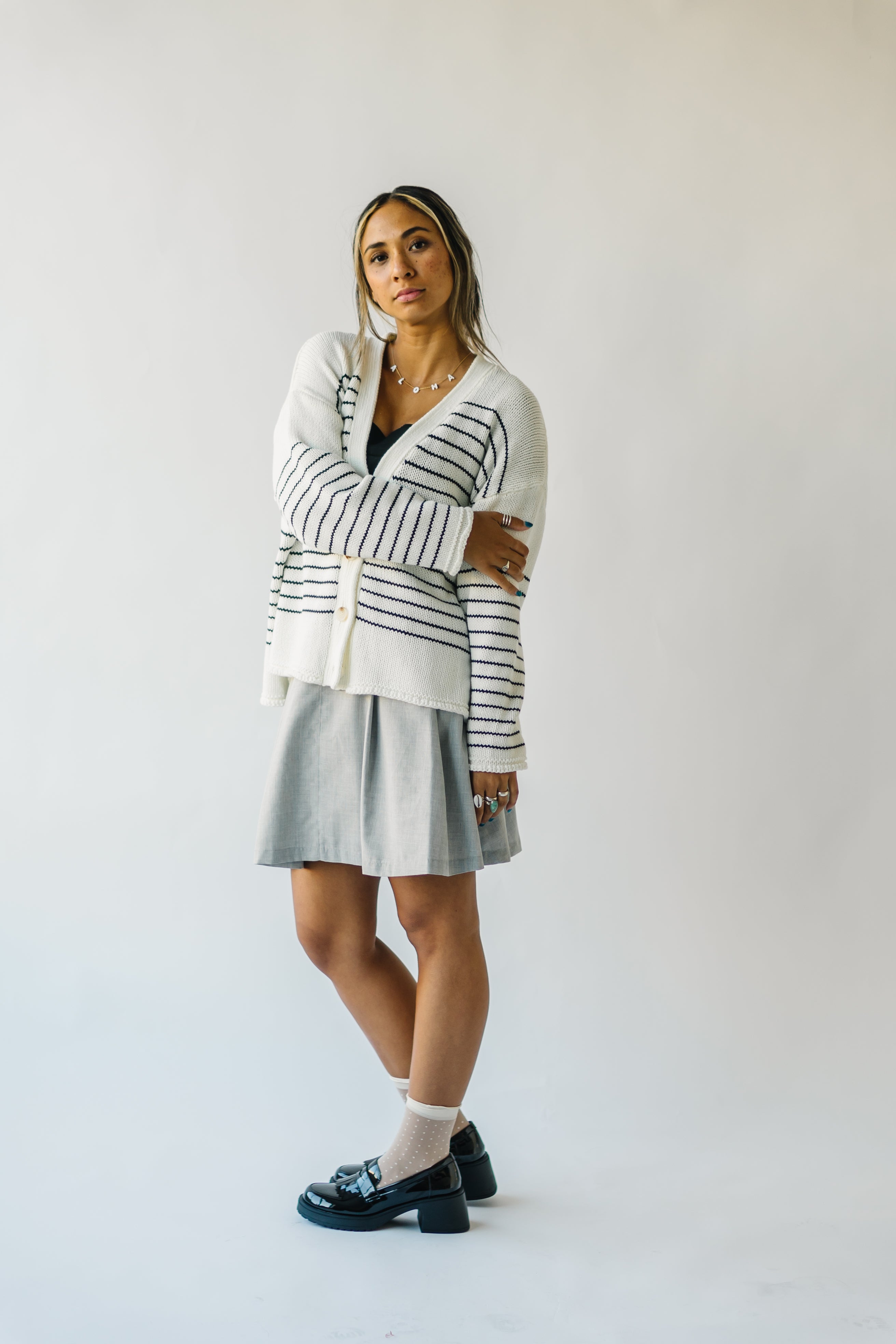 The Trudie Striped Cardigan in Black + White