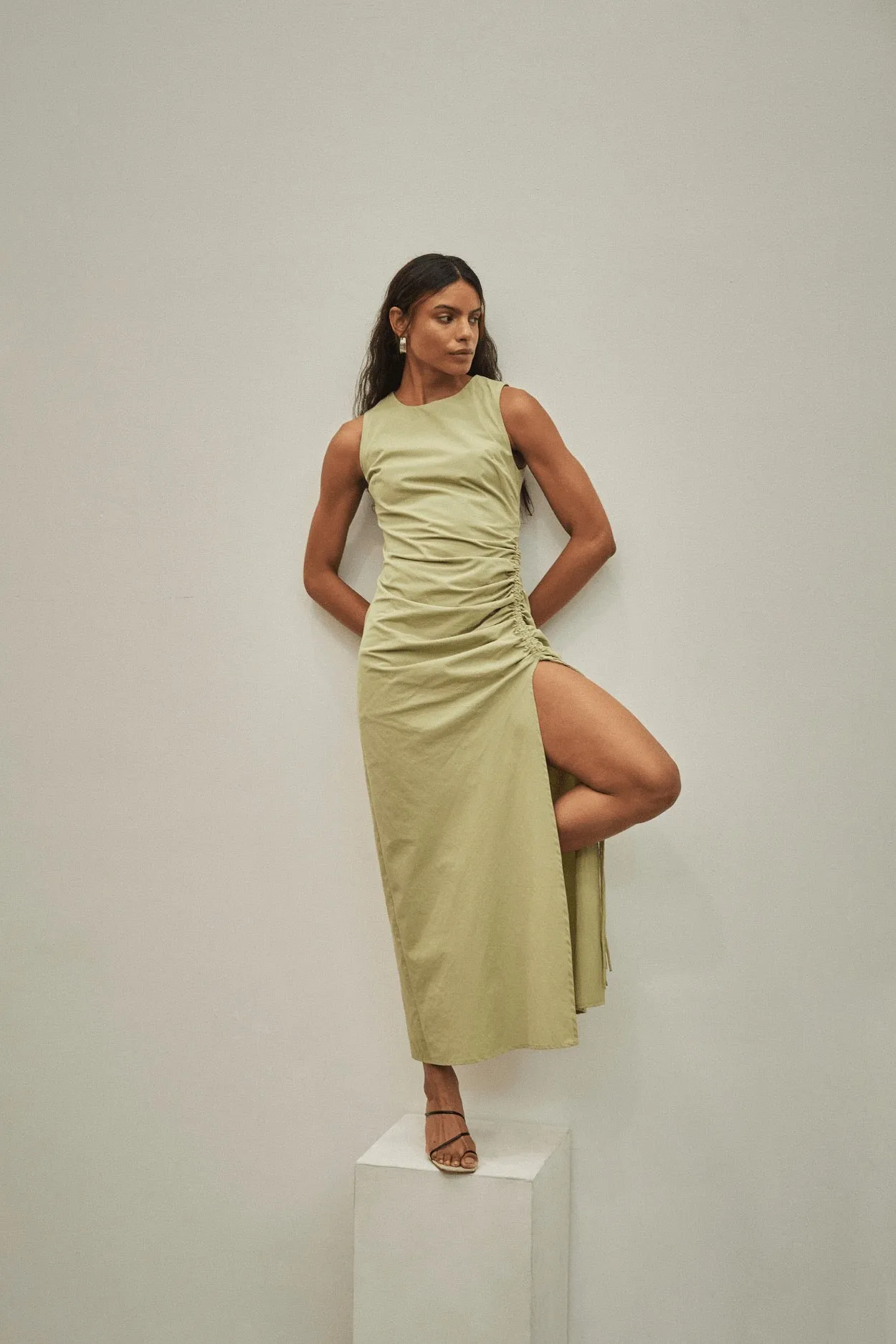 Third Form Drawn Deep Tank Maxi Dress - Sage