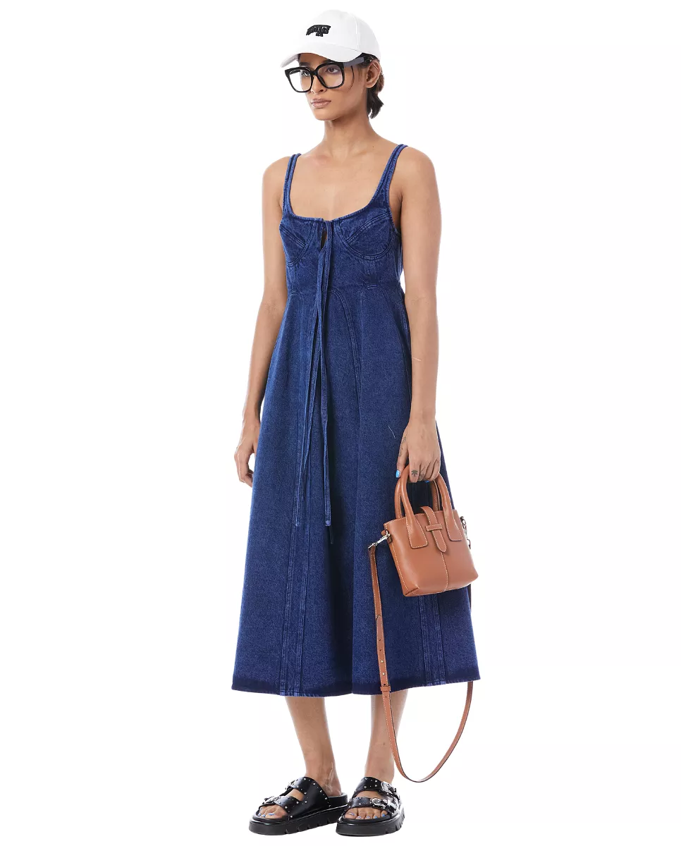 Tie Up Midi Dress Blue