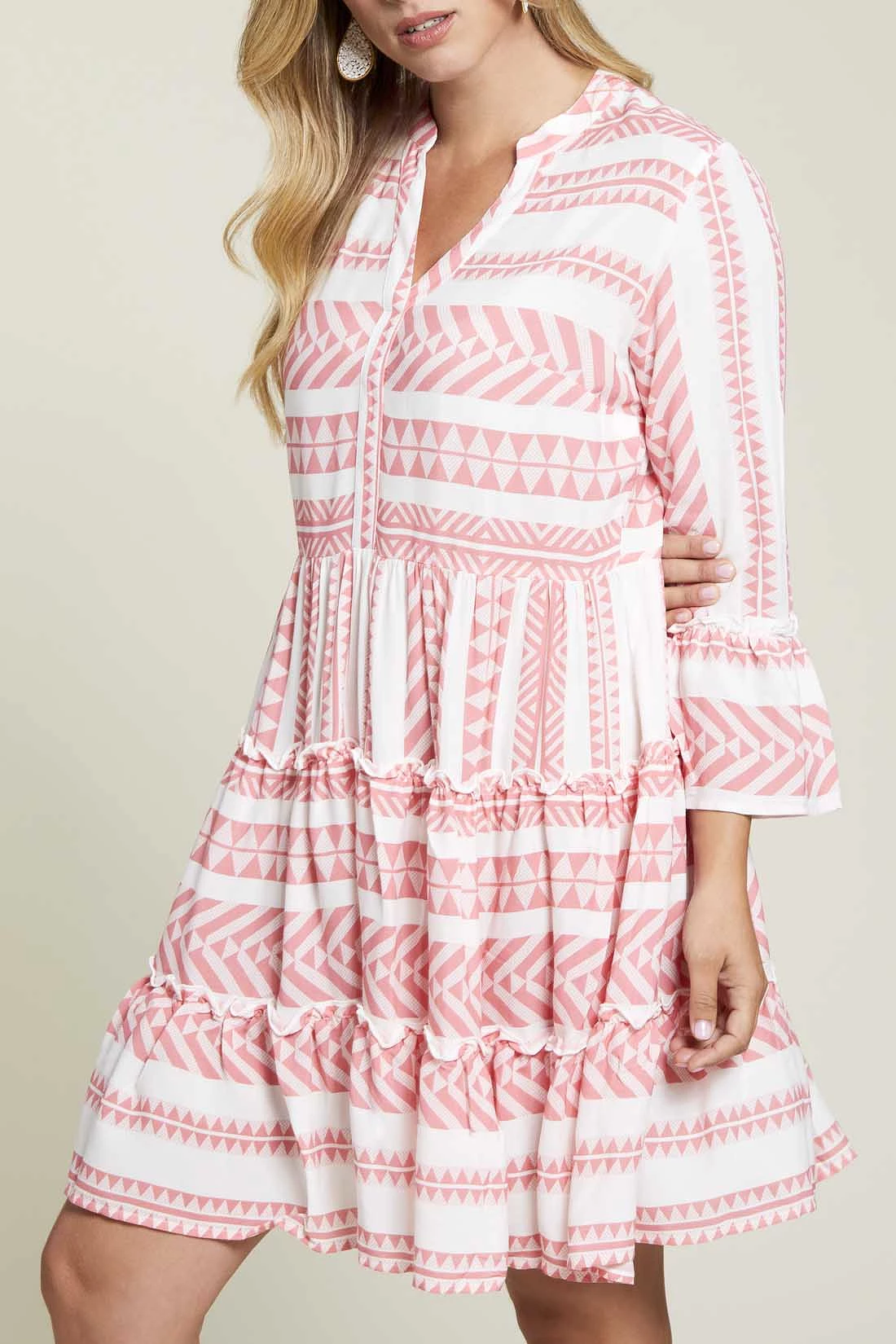 Tribal 3/4 SLV TIERED DRESS-Pink Monet - 7733O-4375