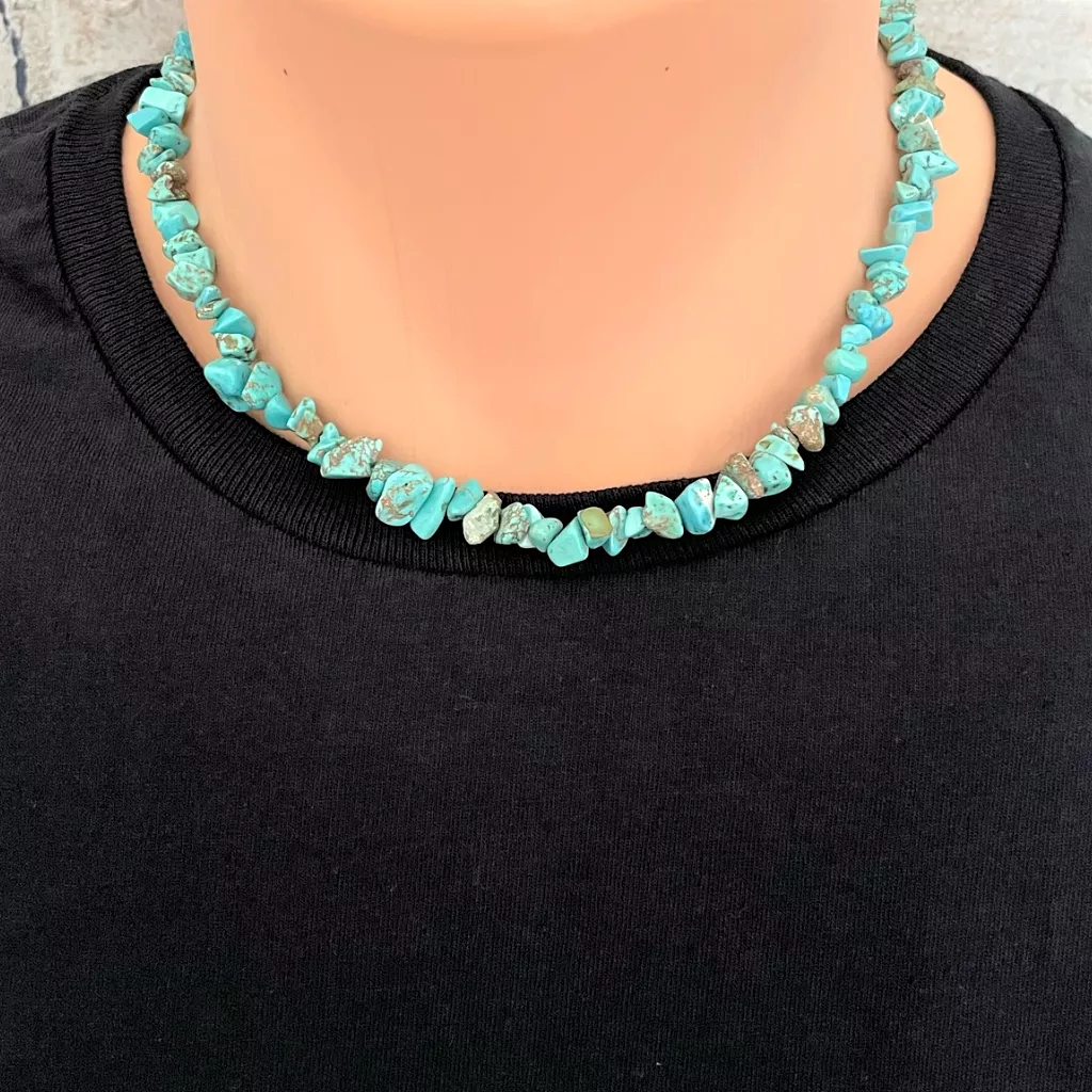 Turquoise Chip Mens Beaded Necklace