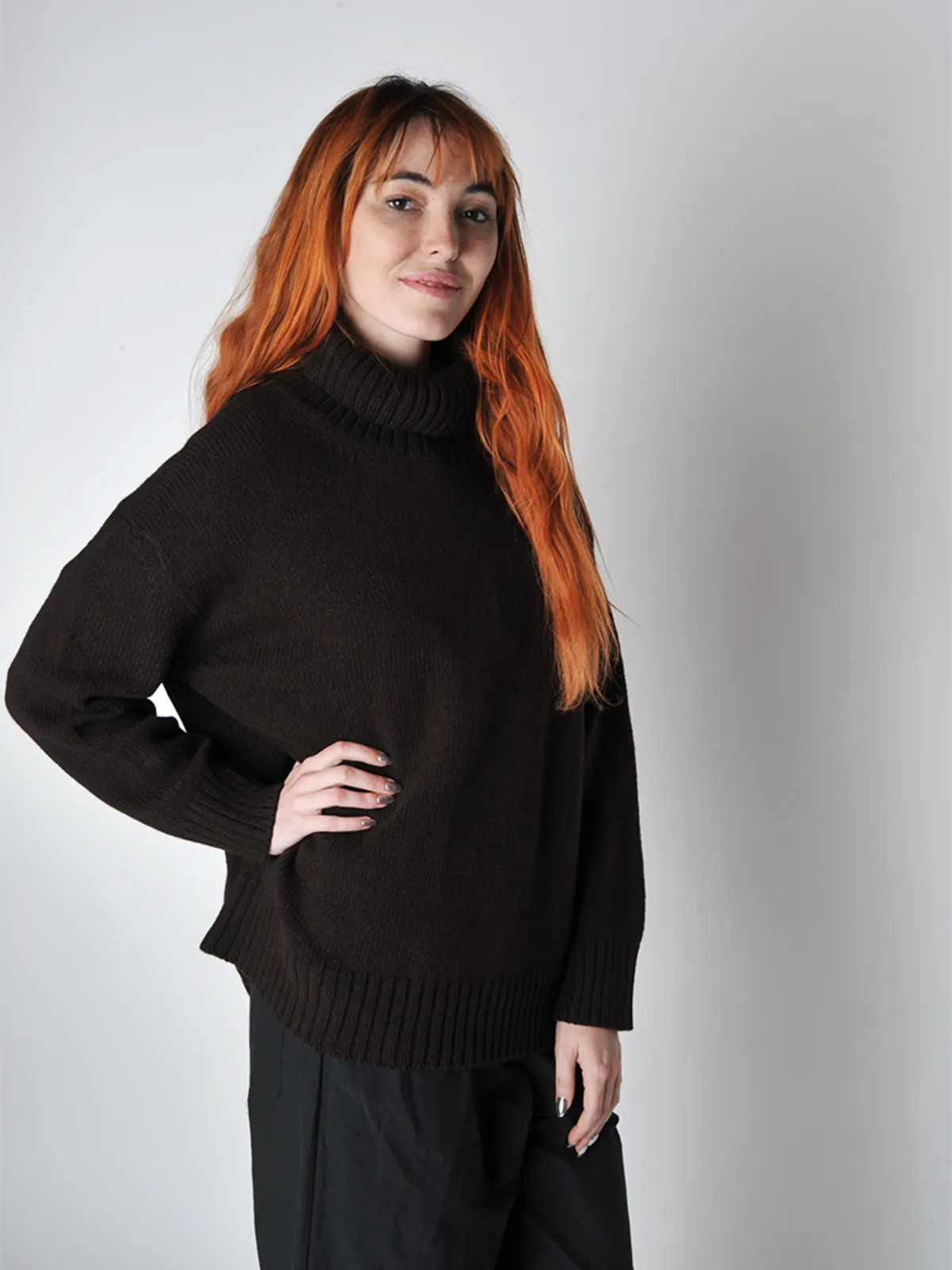 Turtleneck Slouchy Sweater - Bark