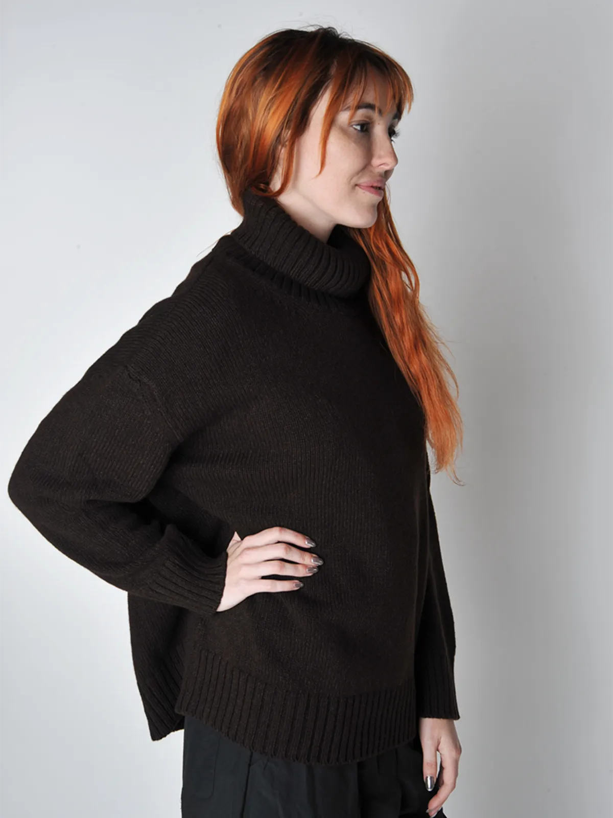 Turtleneck Slouchy Sweater - Bark