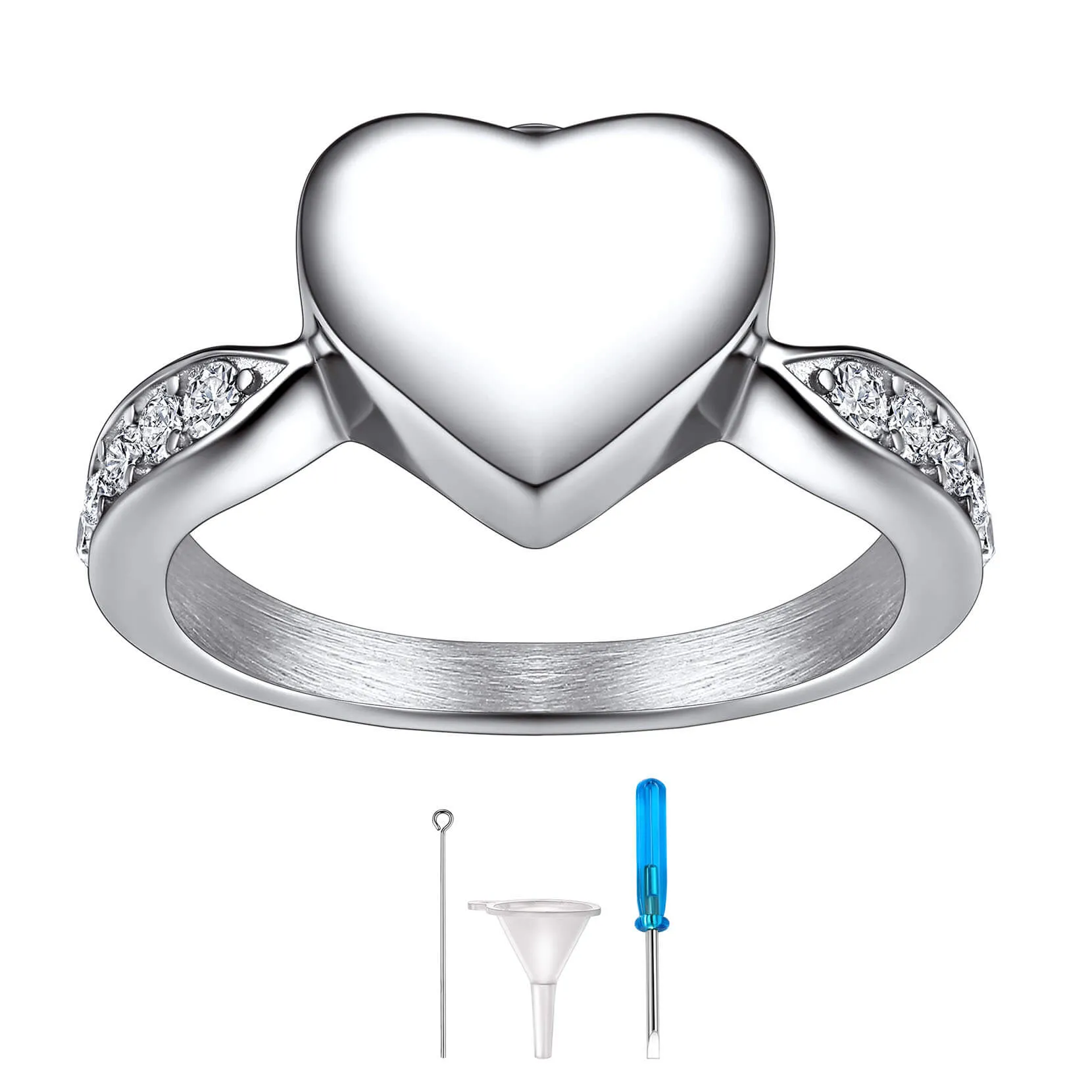 U7 Jewelry Cremation Rings For Ashes Heart CZ Rings