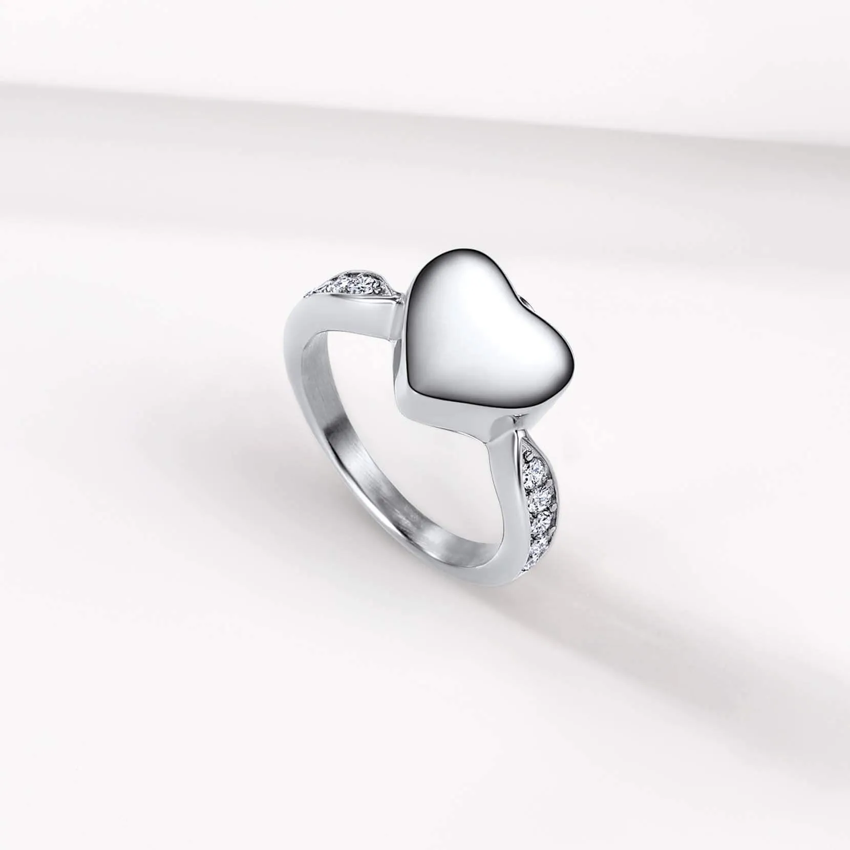 U7 Jewelry Cremation Rings For Ashes Heart CZ Rings