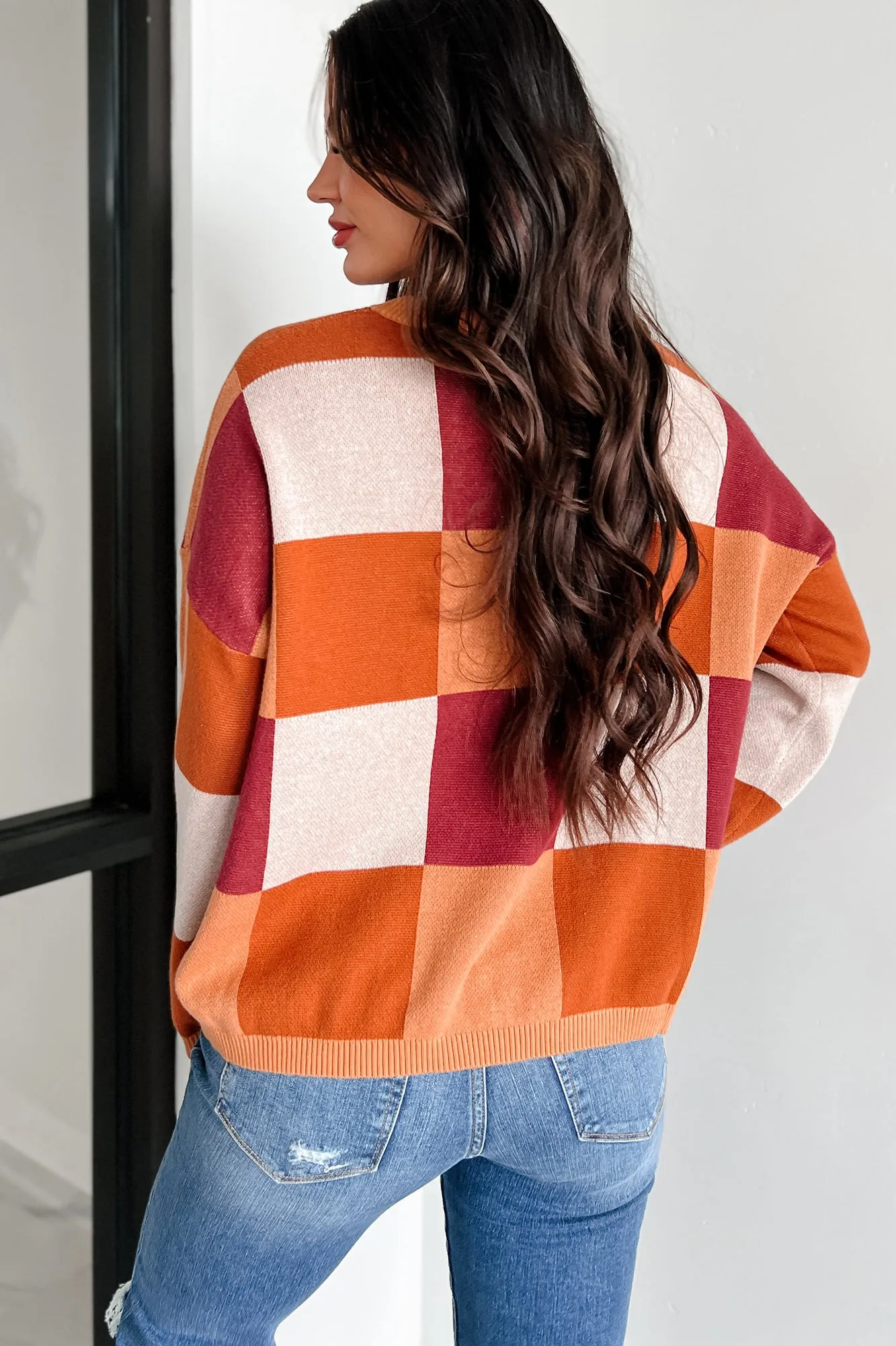 Under The Falling Leaves Colorblock Sweater (Brick Multi)