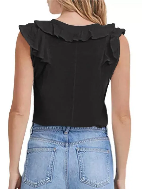 V-Neck Ruffle Sleeveless Summer Top