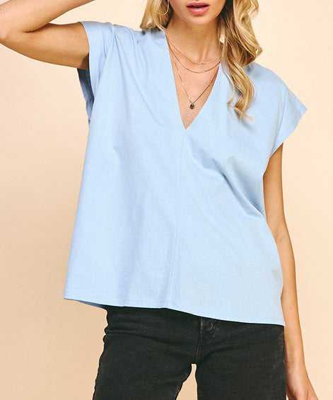 V-Neck Top - Light Blue