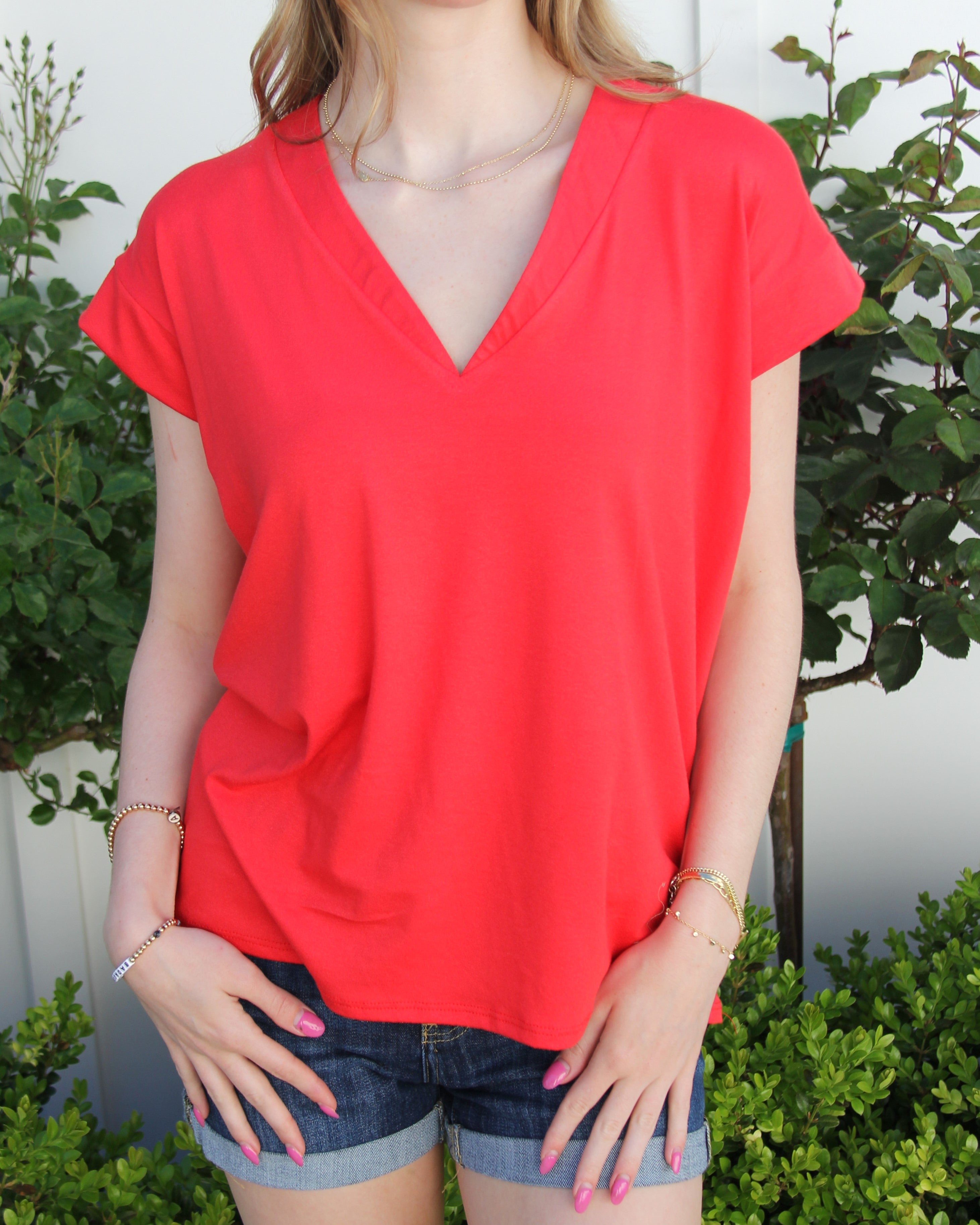 V-Neck Top - Red