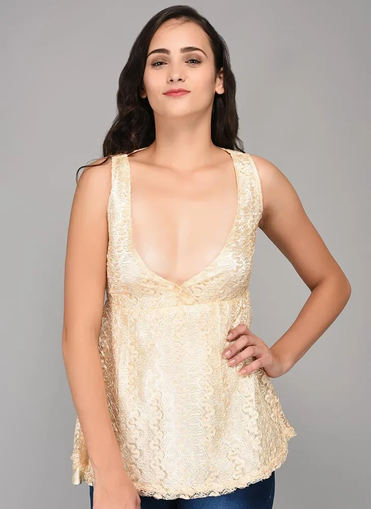 V-Neckline Beige Lace Top