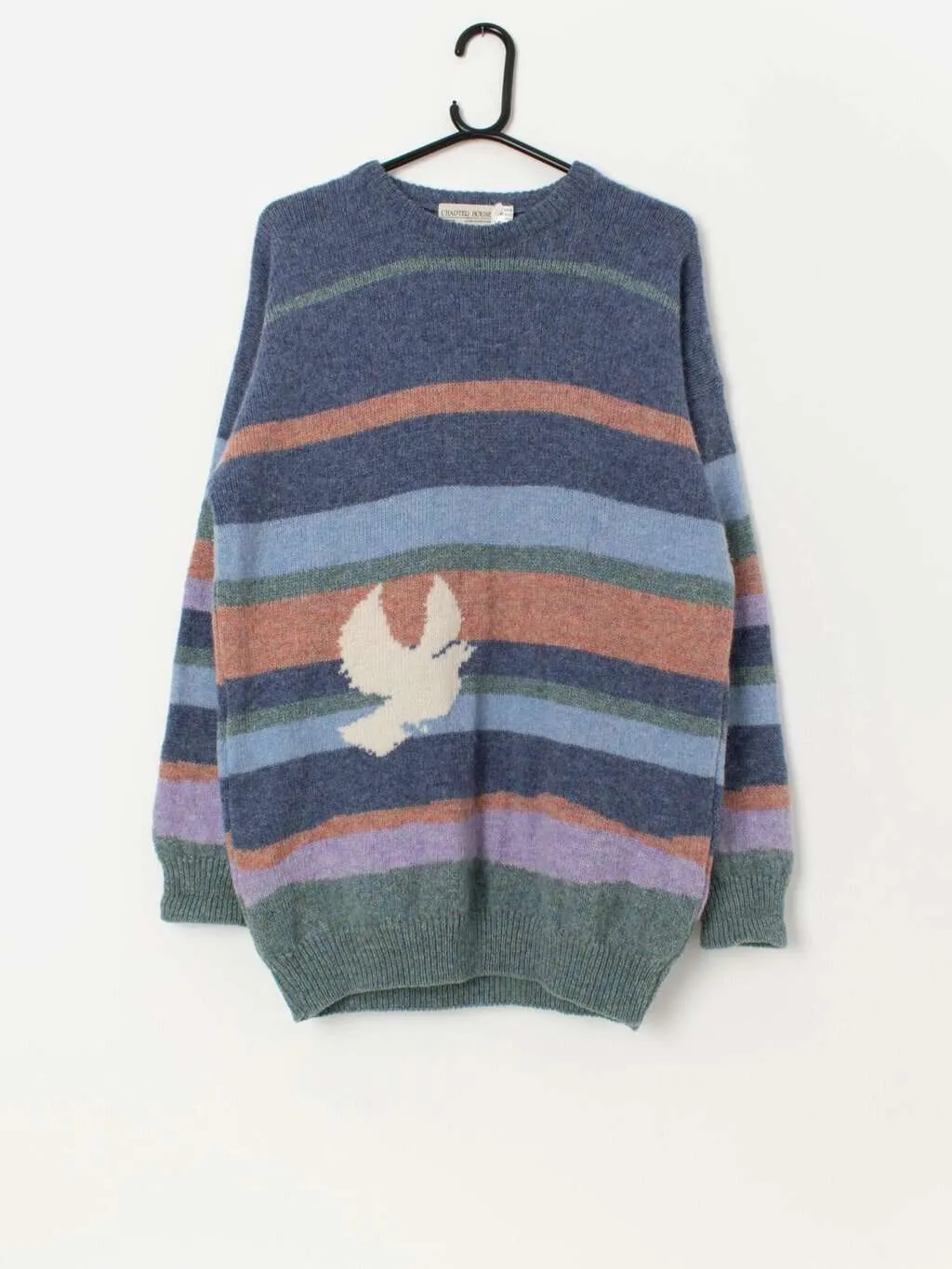 Vintage Chapter House striped wool sweater with white bird – Large