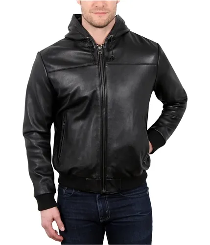 William Rast Mens Leather Hoodie Jacket