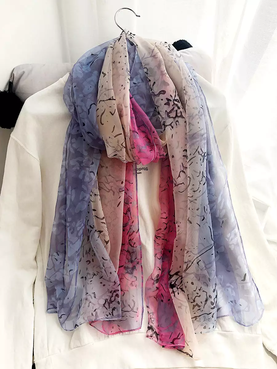 Women Colorblock Print Travel Shawl Scarf SC1037