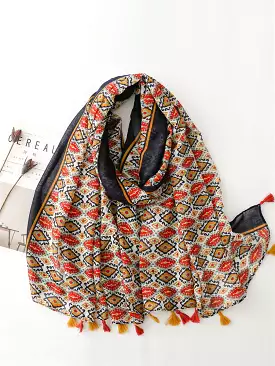 Women Ethnic Print Tassel Shawl Scarf KL1036