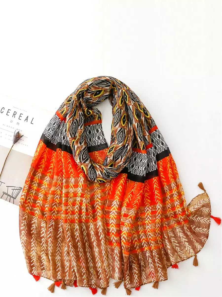 Women Summer Ethnic Print Tassel Shawl Scarf KL1020