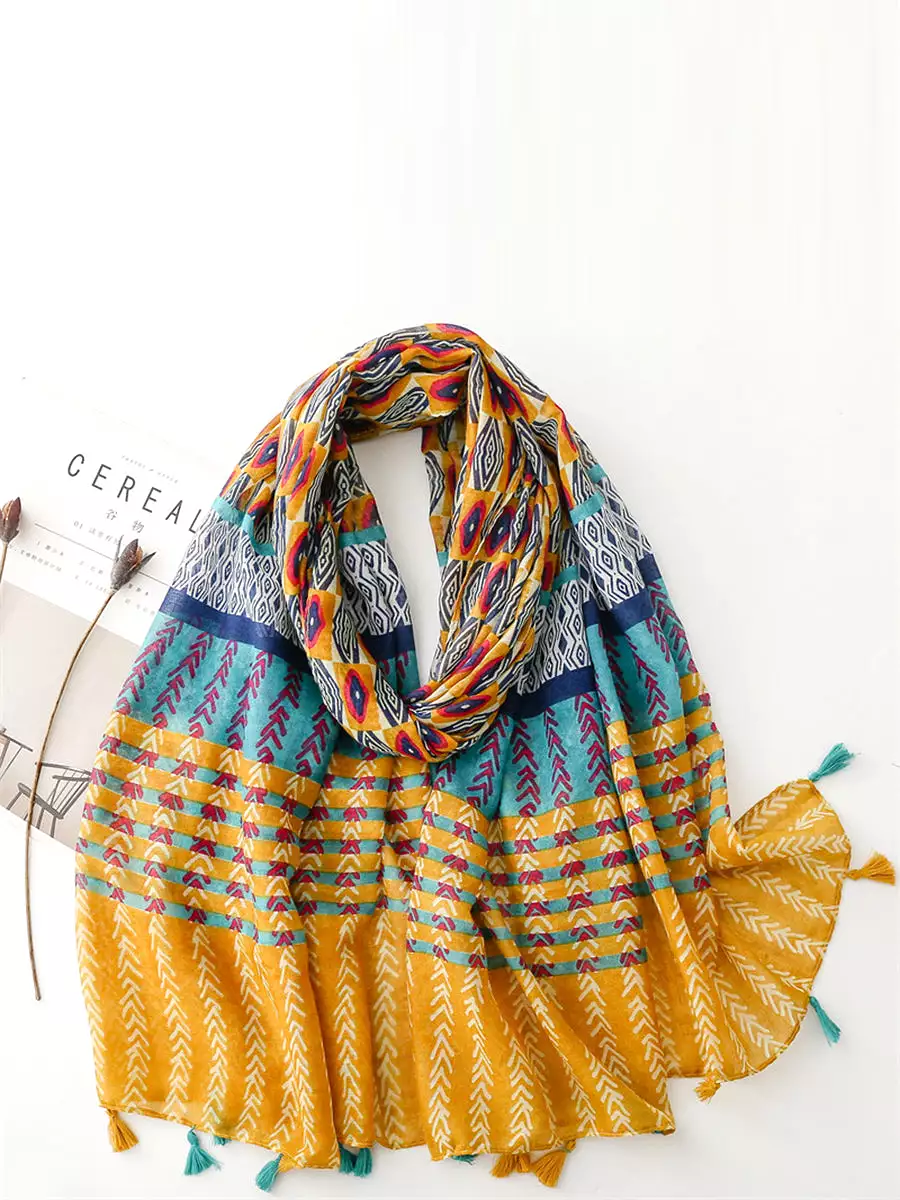 Women Summer Ethnic Print Tassel Shawl Scarf KL1020