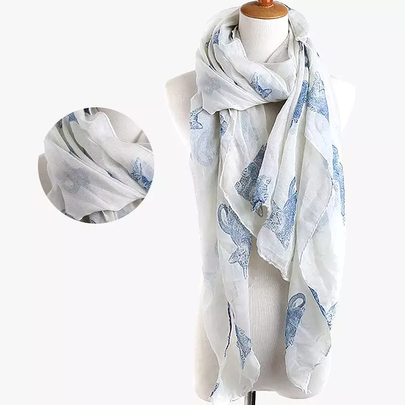 Womens Spring Scarf Cats Pattern Design Bali Yarn Scarves