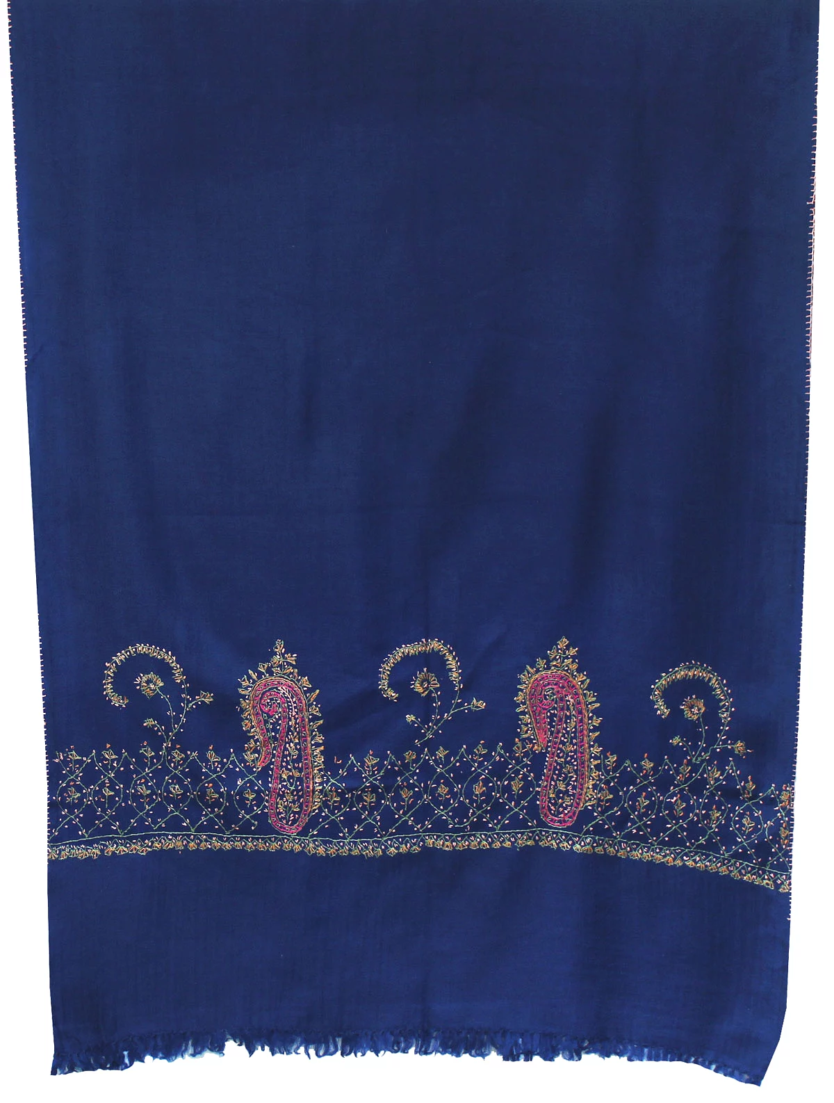 Women's Wool Indian Shawl Hand Embroidered Gift (Blue)