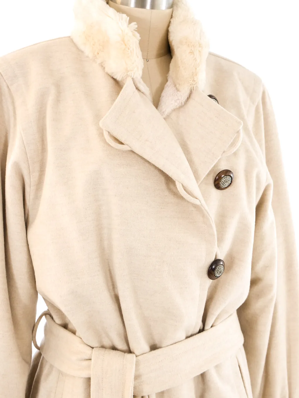 Yves Saint Laurent Fur Lined Wool Belted Coat