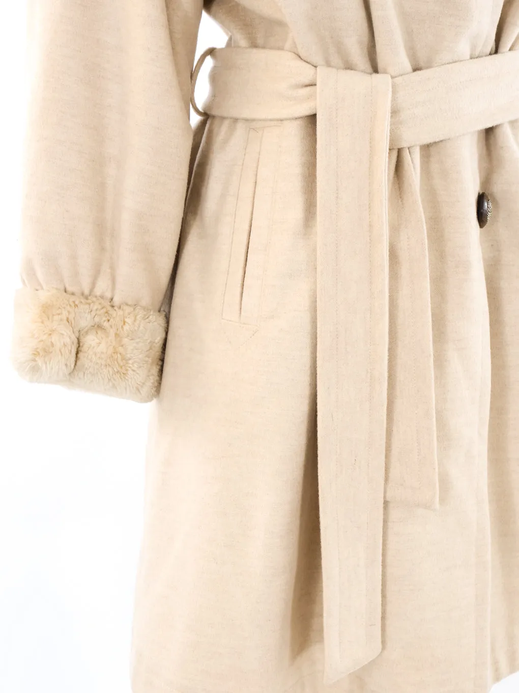 Yves Saint Laurent Fur Lined Wool Belted Coat