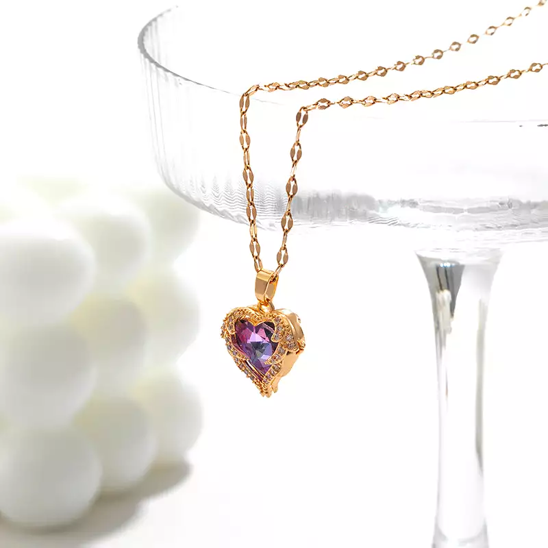 Zircon Heart Pendant Necklace LIN46