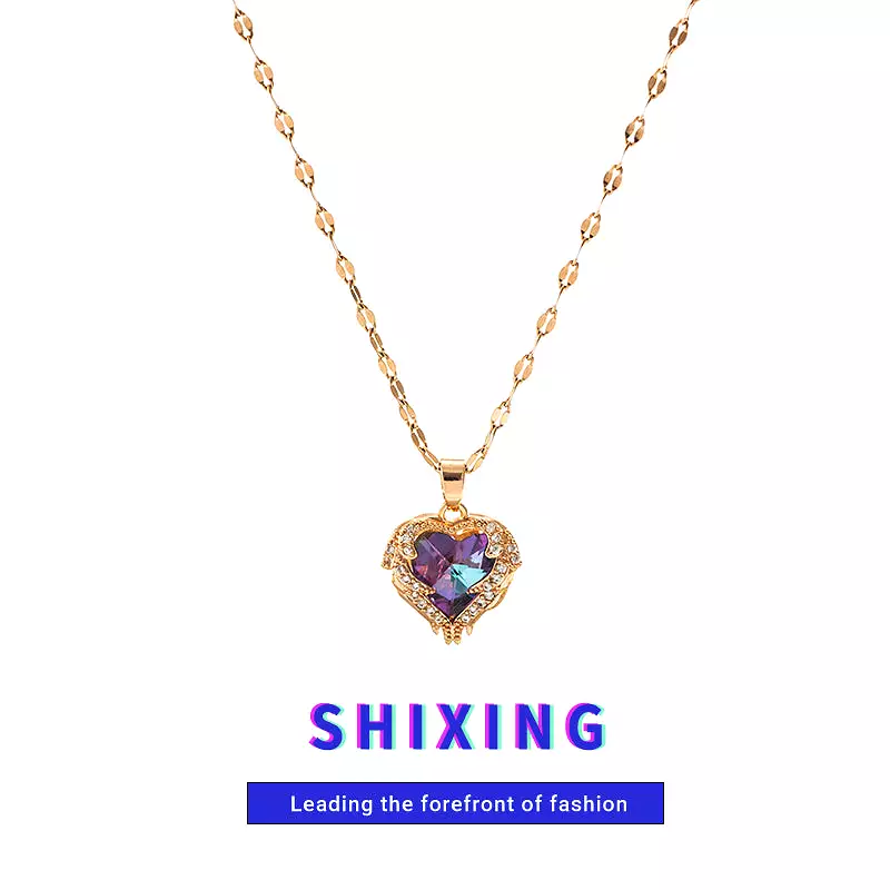 Zircon Heart Pendant Necklace LIN46