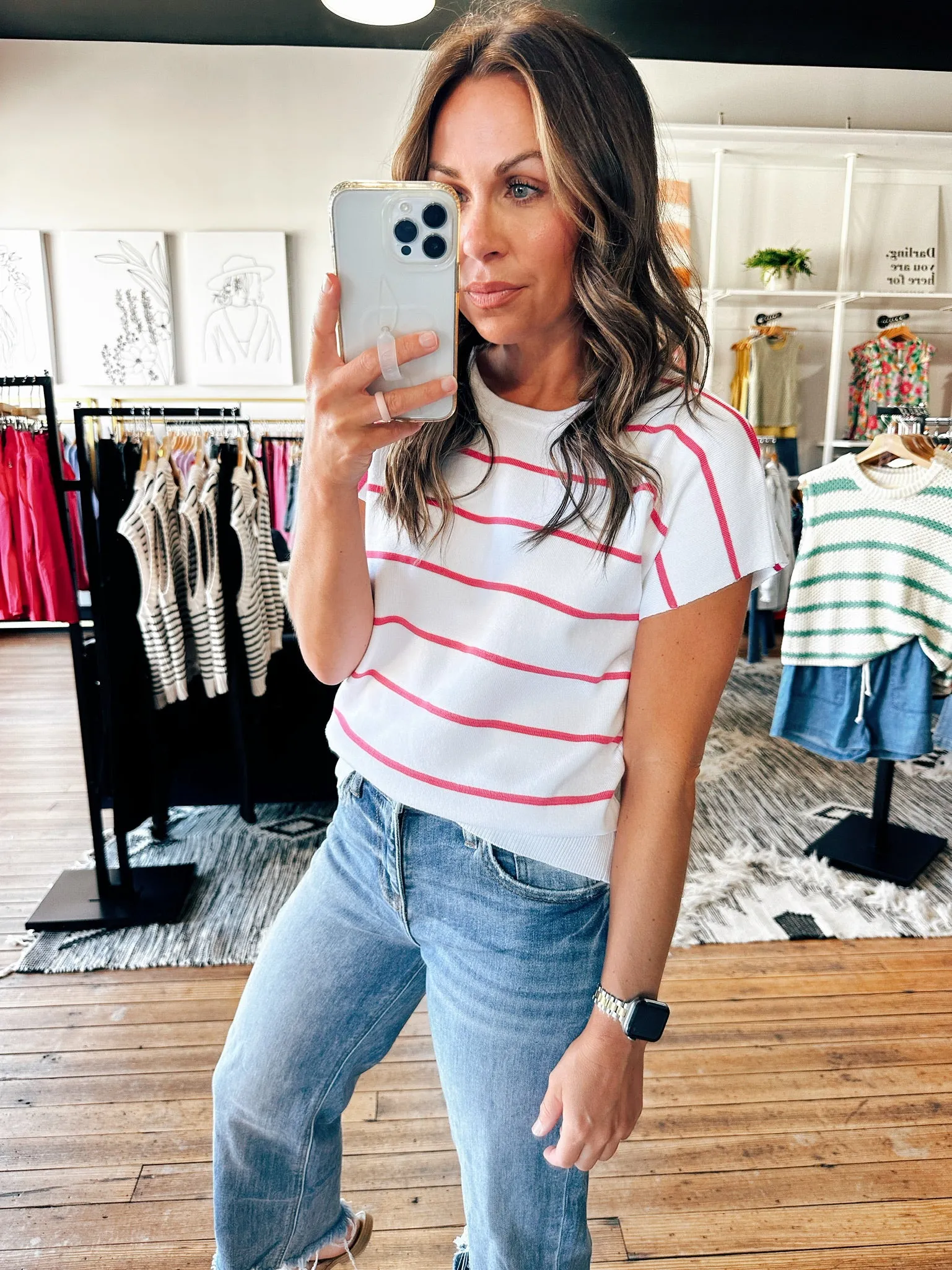 Zoey Short Sleeve Striped Sweater